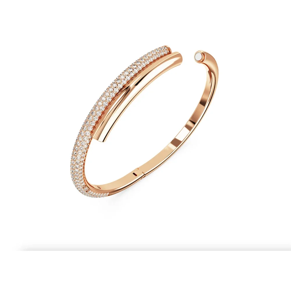 Swarovski Dextera Rose Gold Pave Crystal Hinged Cuff Bangle Bracelet New in Box